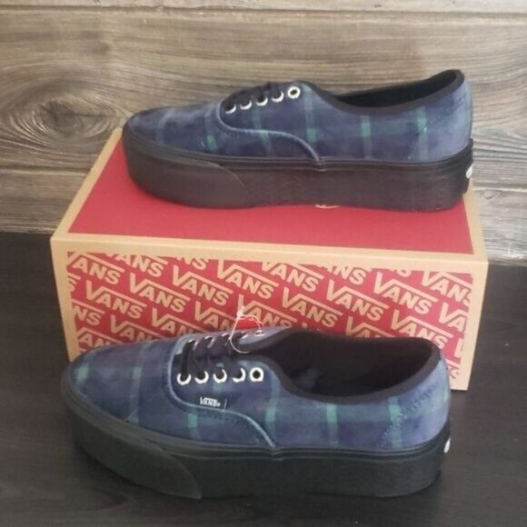 New Vans Authentic Stacked Womens Platform Sneakers Size 8 Blue Velvet Plaid - Picture 1 of 9